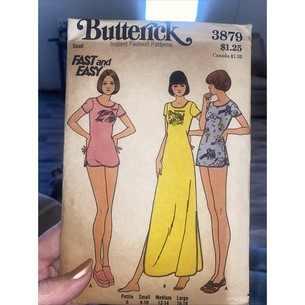BUTTERICK pattern 3879 VINTAGE nightshirt bikini briefs Sz Small Cut Complete
